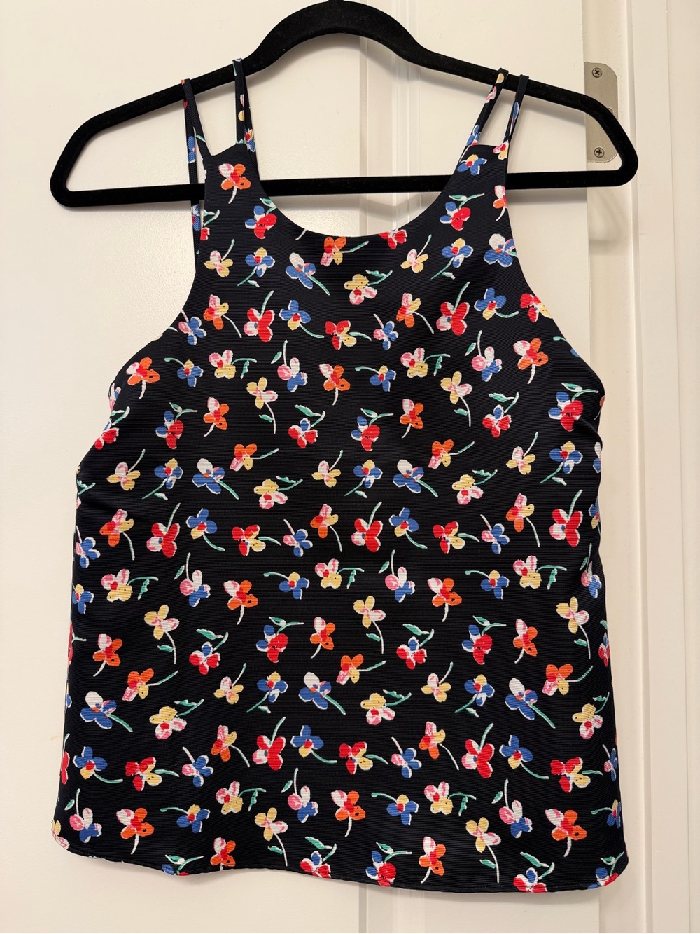 cooper & ella Black Floral Tank Top with Red, Blue, Yellow Flowers